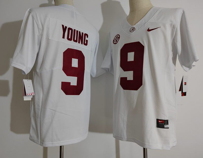 Men Alabama Crimson Tide 9 Young White Nike 2025 NCAA Jersey